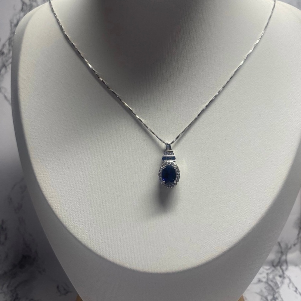 Oval Blue & White Sapphire Necklace